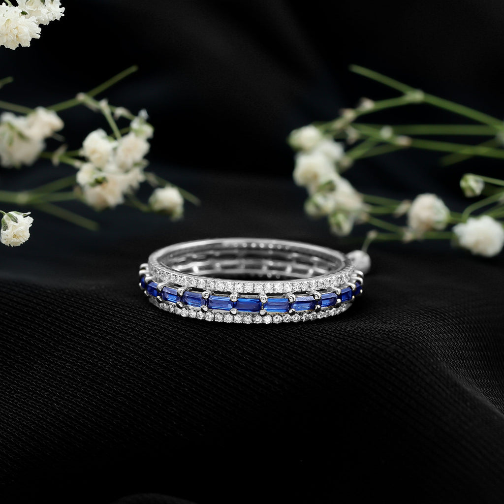 Lab Grown Blue Sapphire Eternity Wedding Band With Natural Diamond