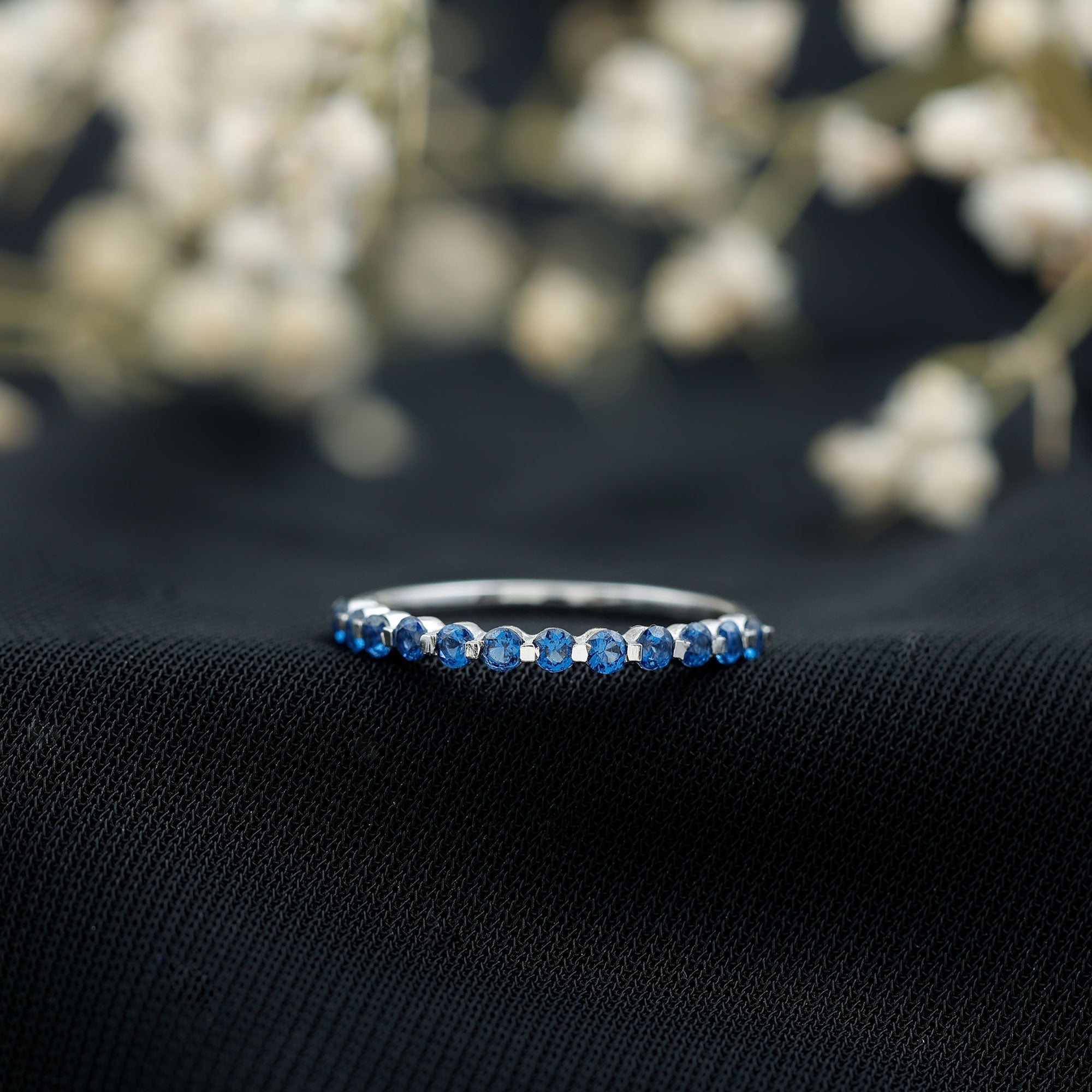 Certified Lab Grown Blue Sapphire Half Eternity Ring for Women