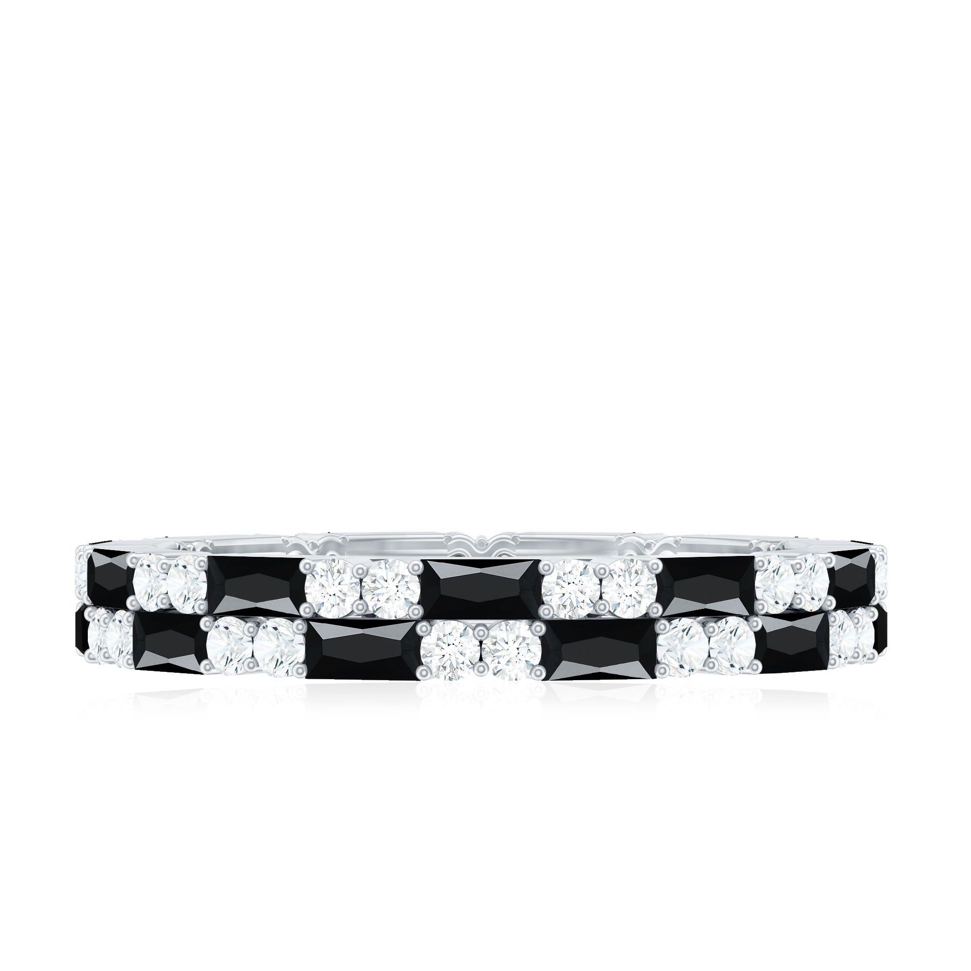Certified Lab Grown Black and White Diamond 2 Row Eternity Band Ring