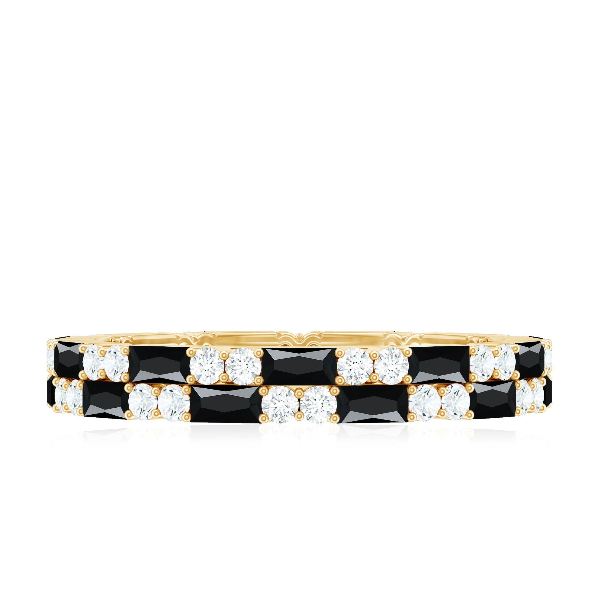 Certified Lab Grown Black and White Diamond 2 Row Eternity Band Ring