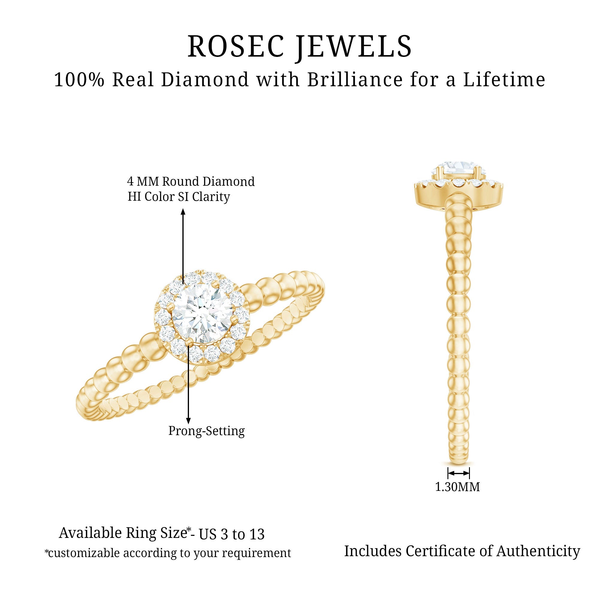 Certified Real Diamond Promise Ring with Bubble Shank