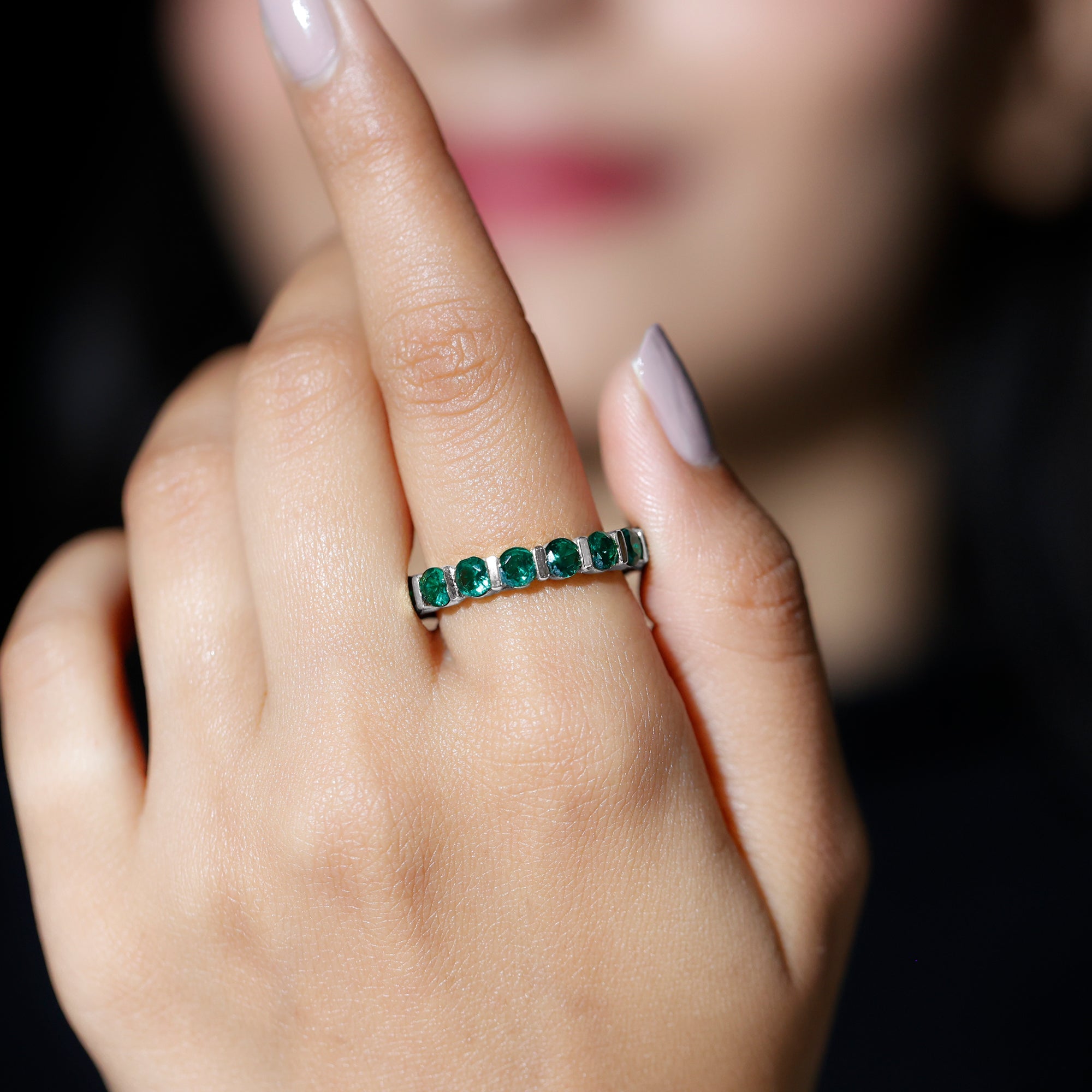Bar Set Lab Grown Emerald Eternity Ring for Women