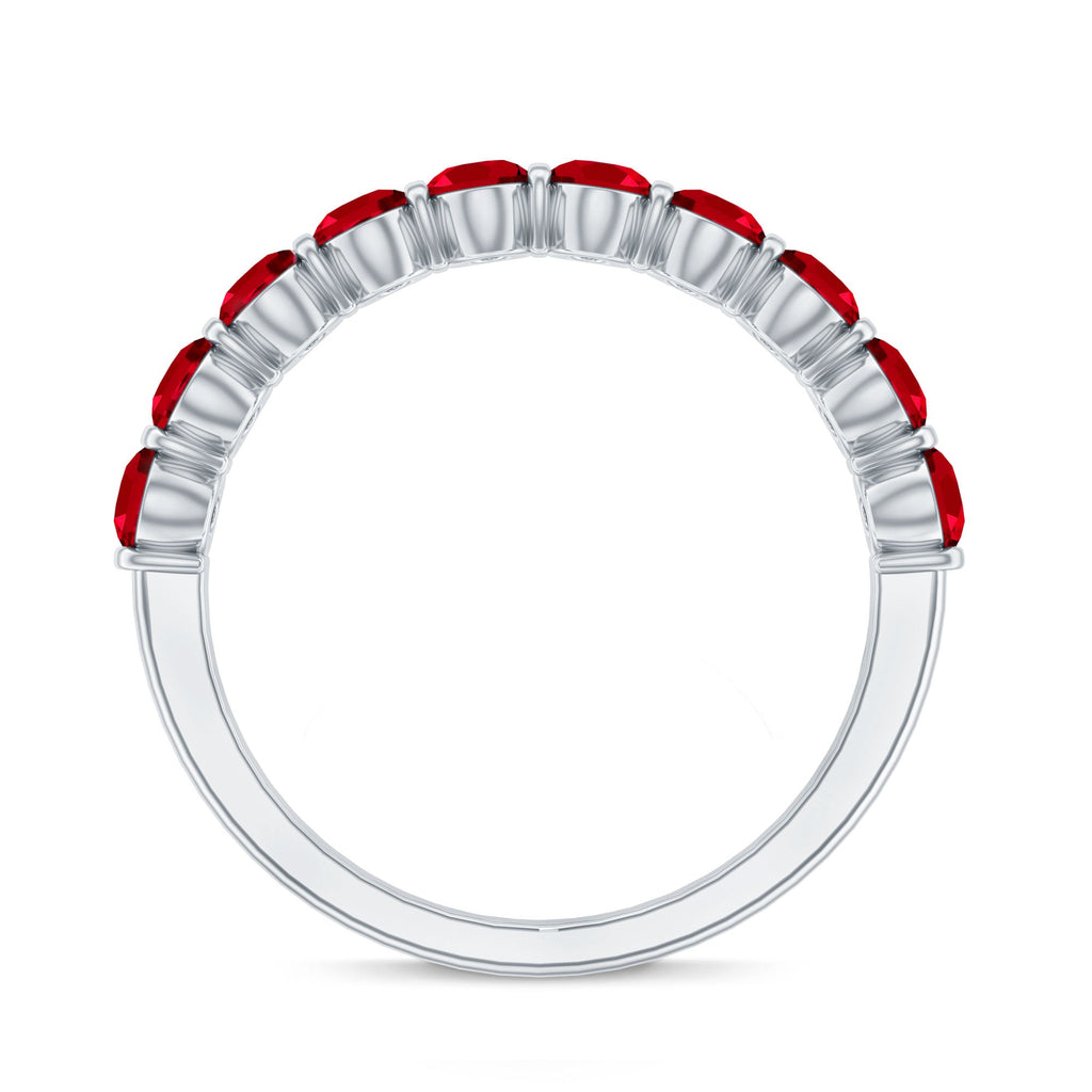 Oval Cut Created Ruby Half Eternity Ring in Bar Setting