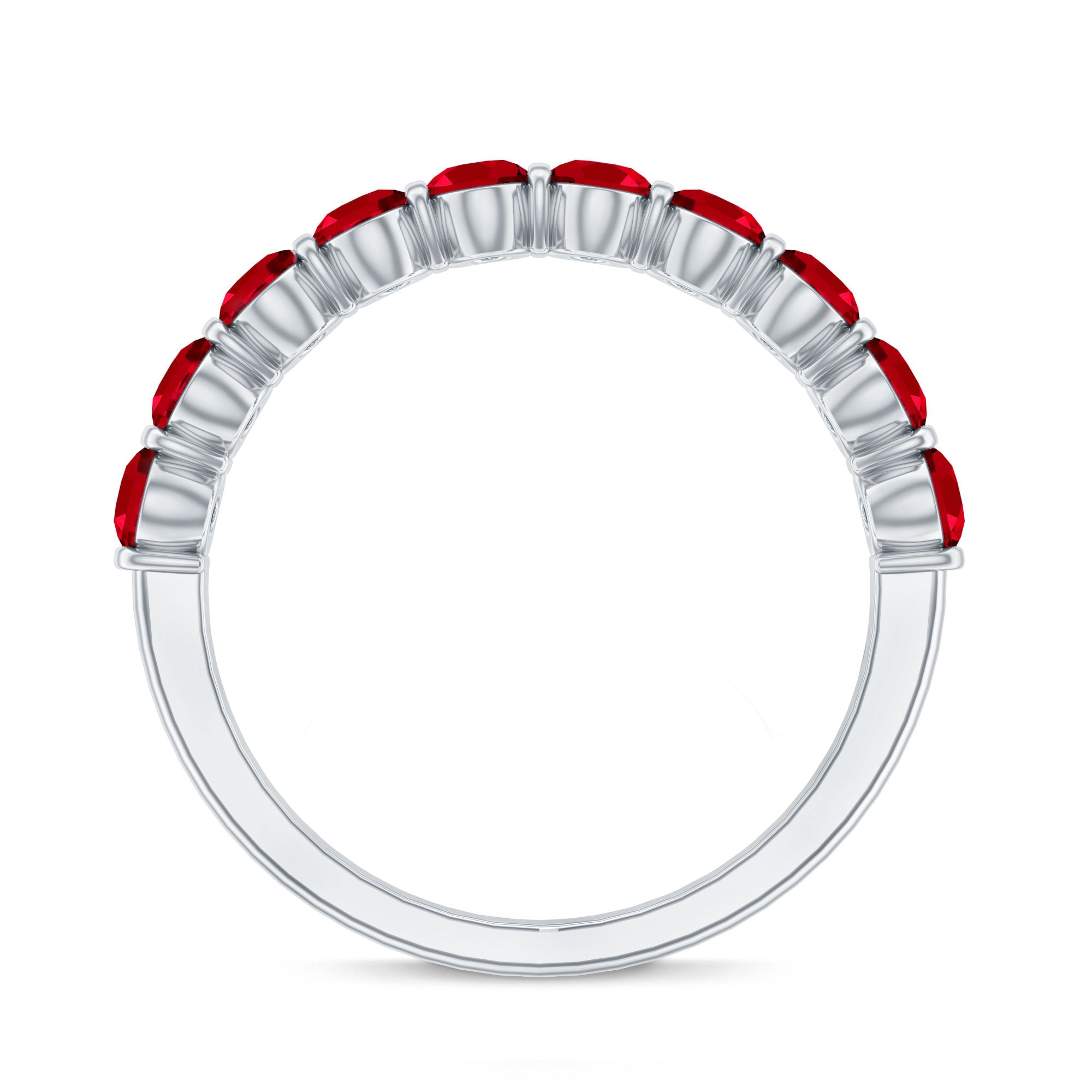 Oval Cut Created Ruby Half Eternity Ring in Bar Setting