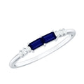 Natural Baguette Shape Blue Sapphire Promise Ring with Diamond