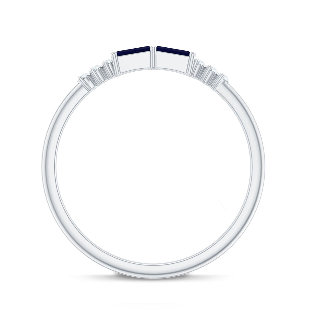 Natural Baguette Shape Blue Sapphire Promise Ring with Diamond
