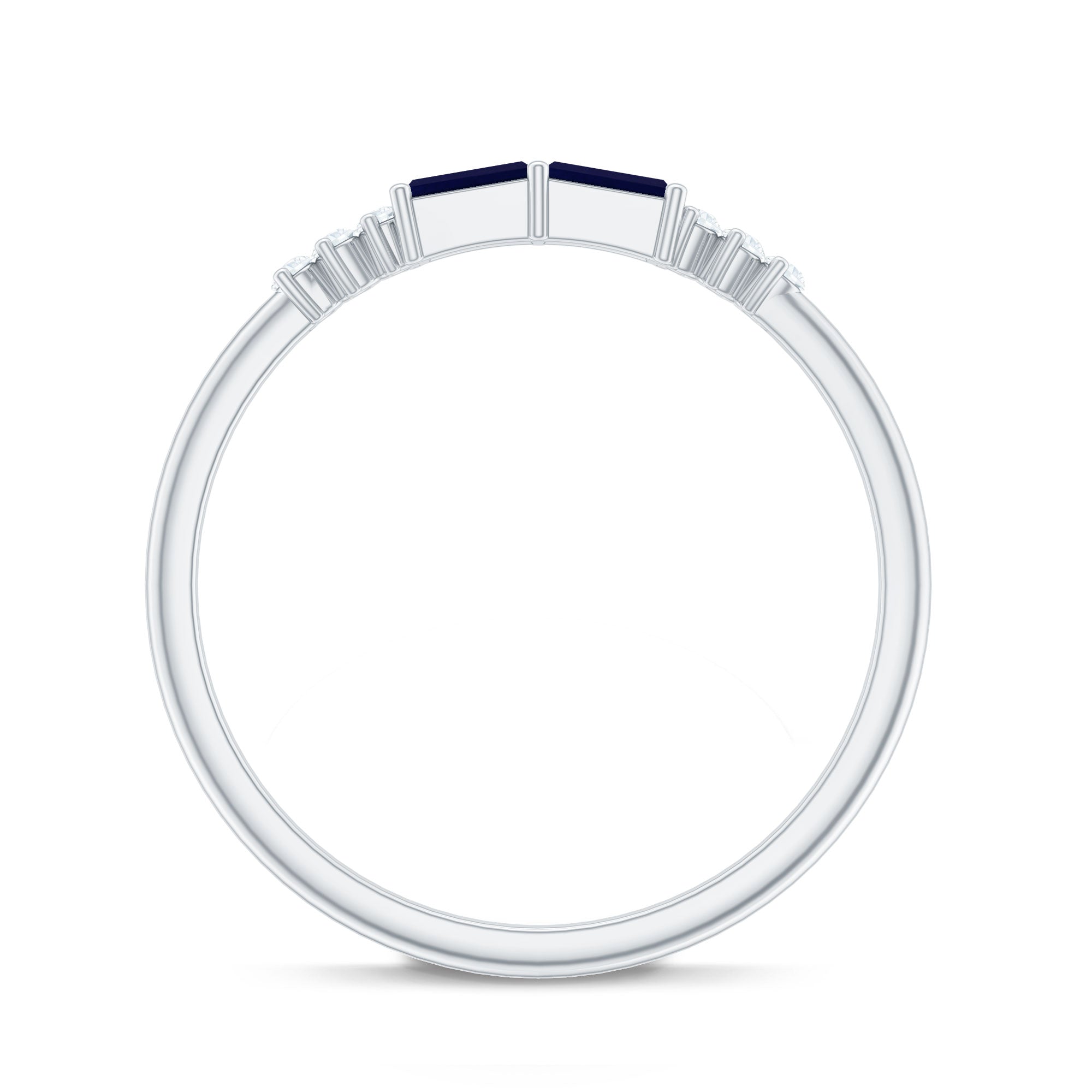 Natural Baguette Shape Blue Sapphire Promise Ring with Diamond