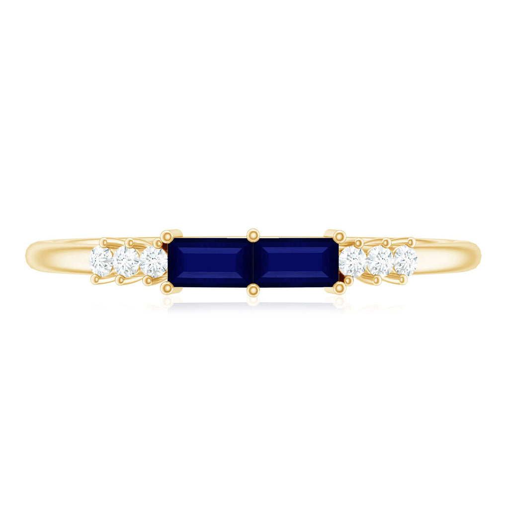 Natural Baguette Shape Blue Sapphire Promise Ring with Diamond