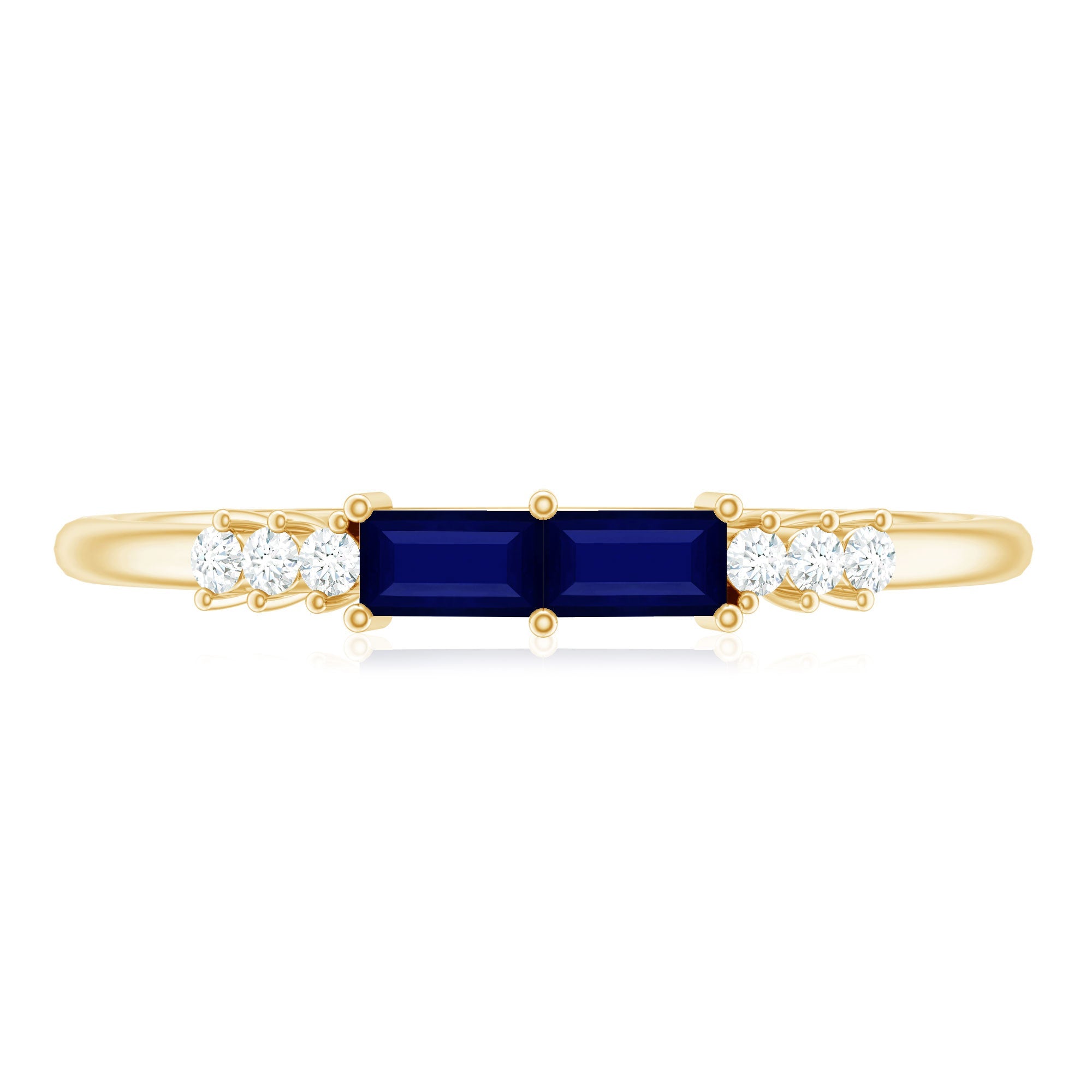Natural Baguette Shape Blue Sapphire Promise Ring with Diamond