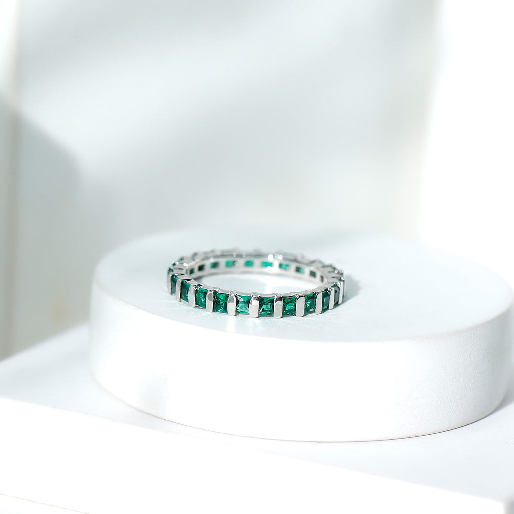 Simple Lab Created Emerald Eternity Wedding Band Ring