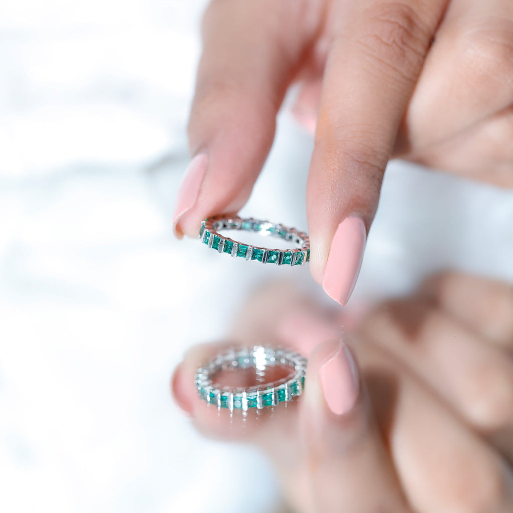 Simple Lab Created Emerald Eternity Wedding Band Ring