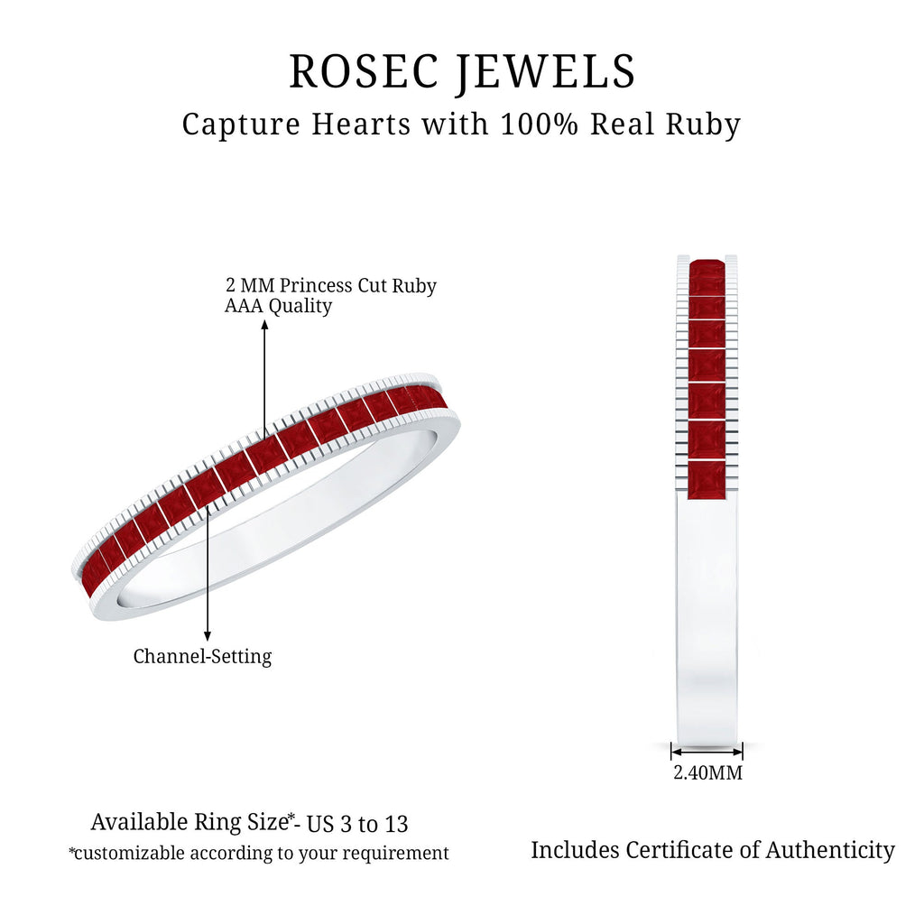 Natural Princess Cut Ruby Half Eternity Ring in Channel Set