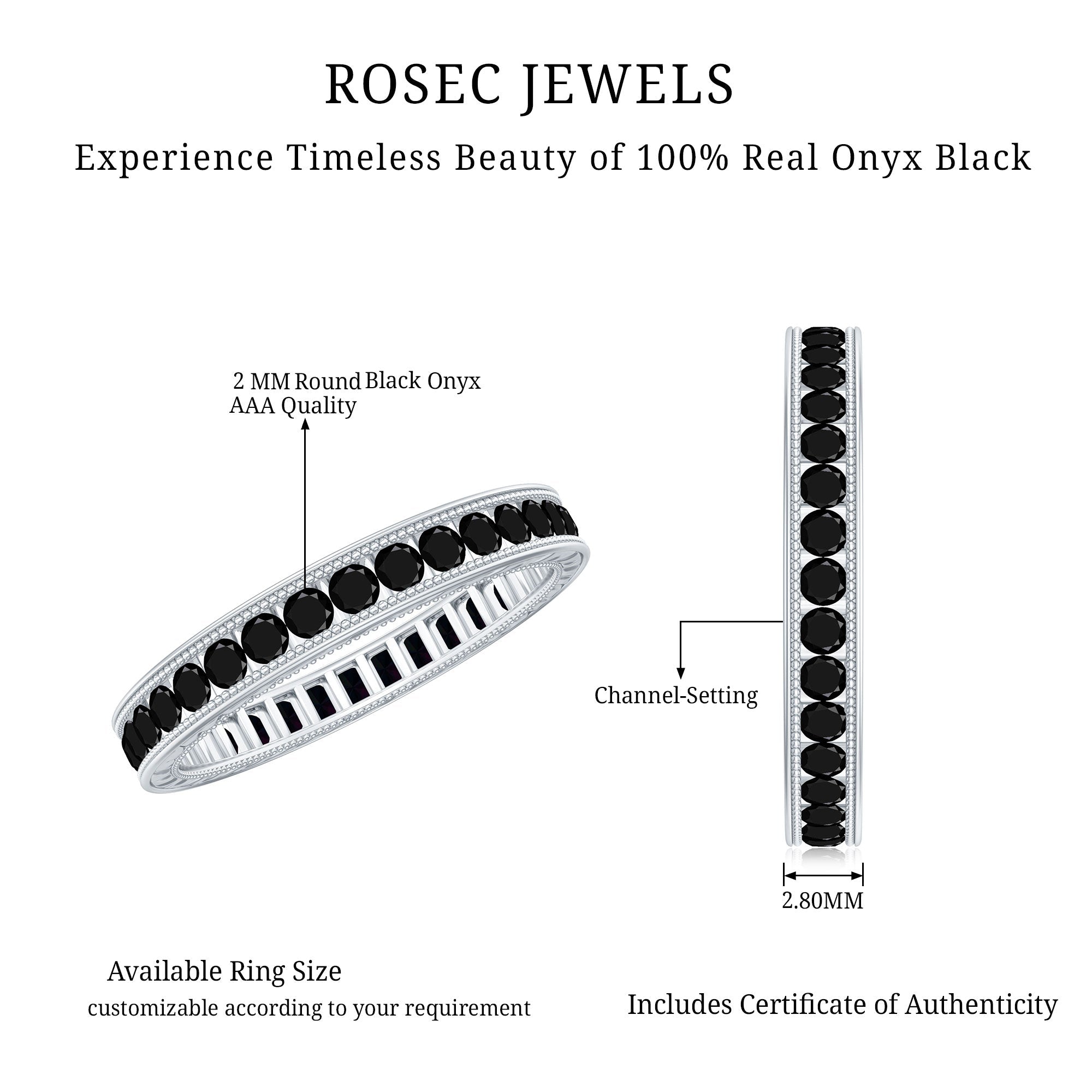 Black Onyx Wedding Band with Milgrain Detailing