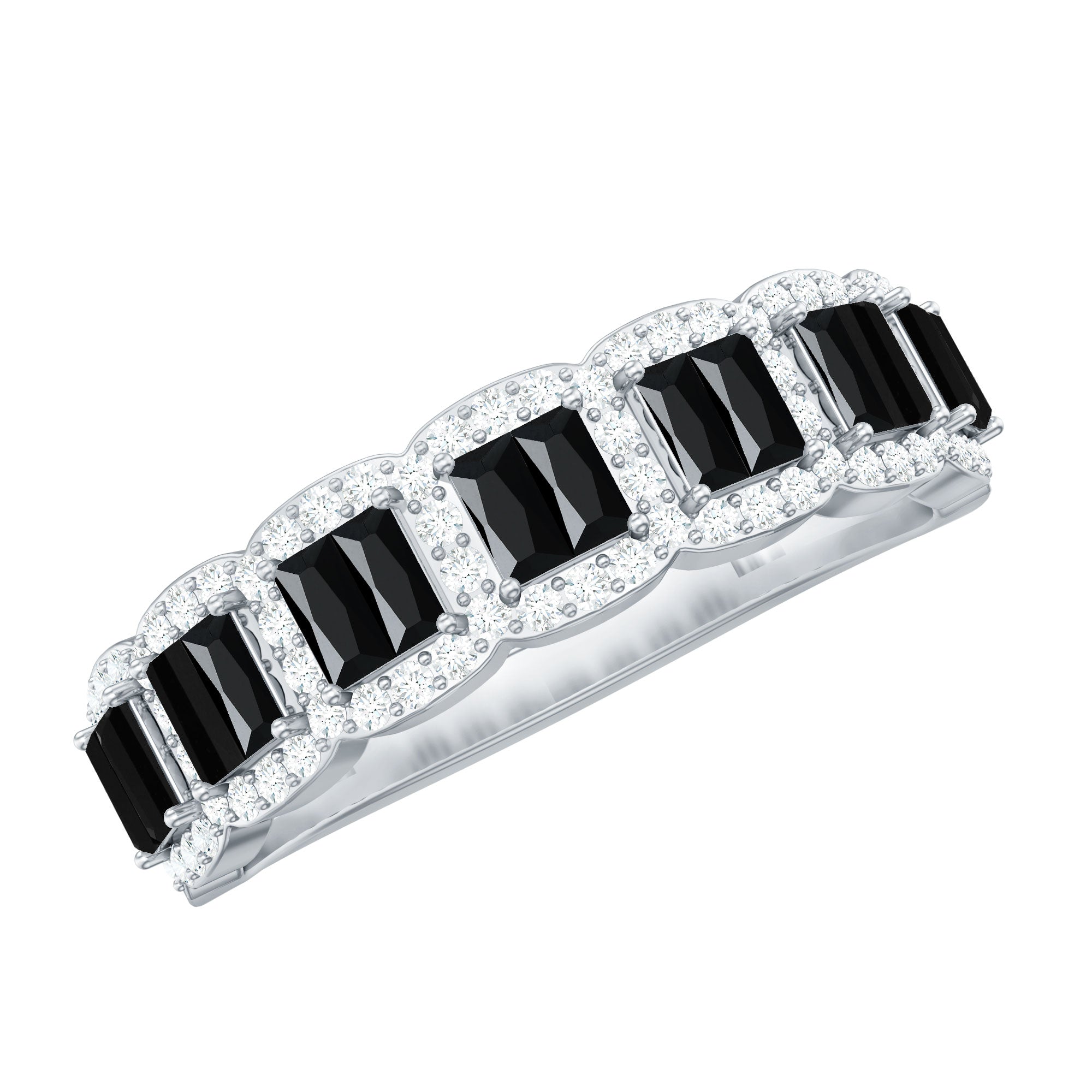 Baguette Cut Lab Grown Black and White Diamond Half Eternity Band