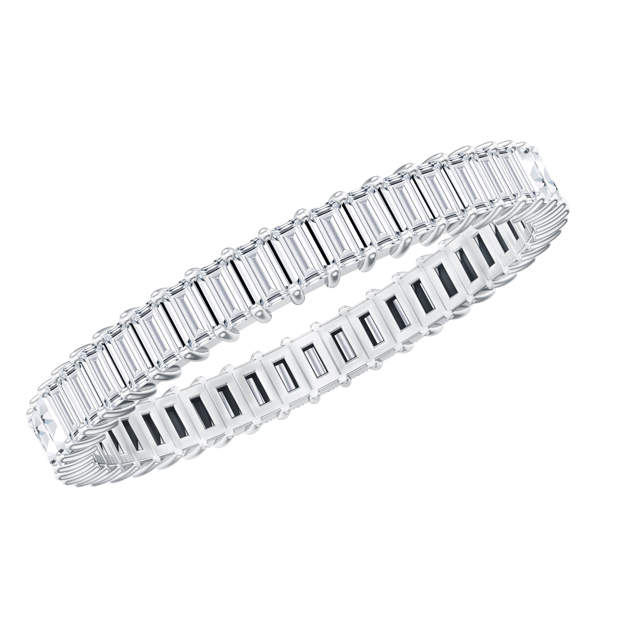 Baguette Cut Moissanite Eternity Ring in Shared Prong Setting