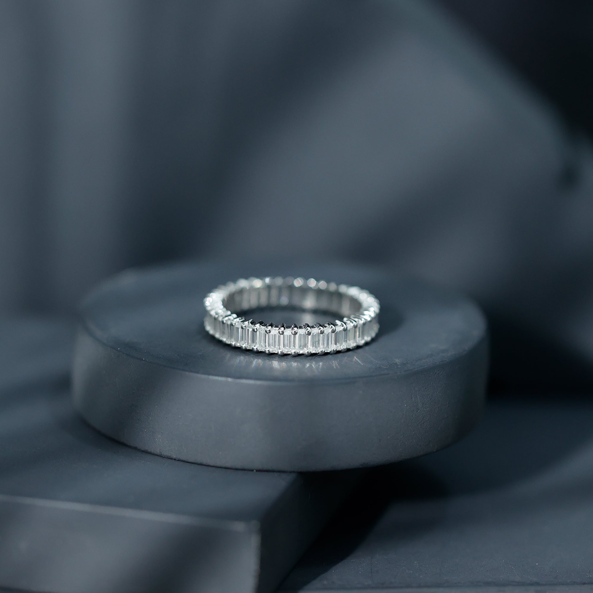 Baguette Cut Moissanite Eternity Ring in Shared Prong Setting