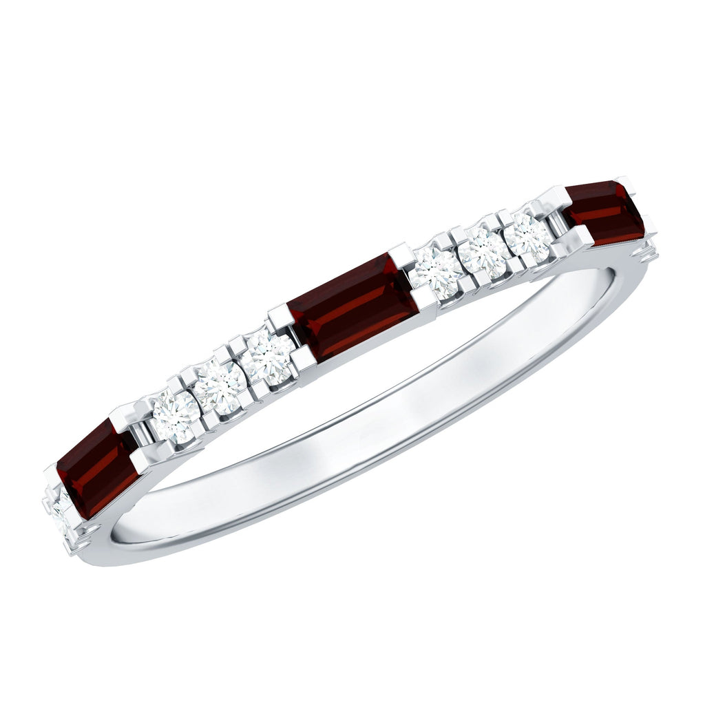 Natural Baguette Garnet Diamond Half Eternity Ring in East West Style