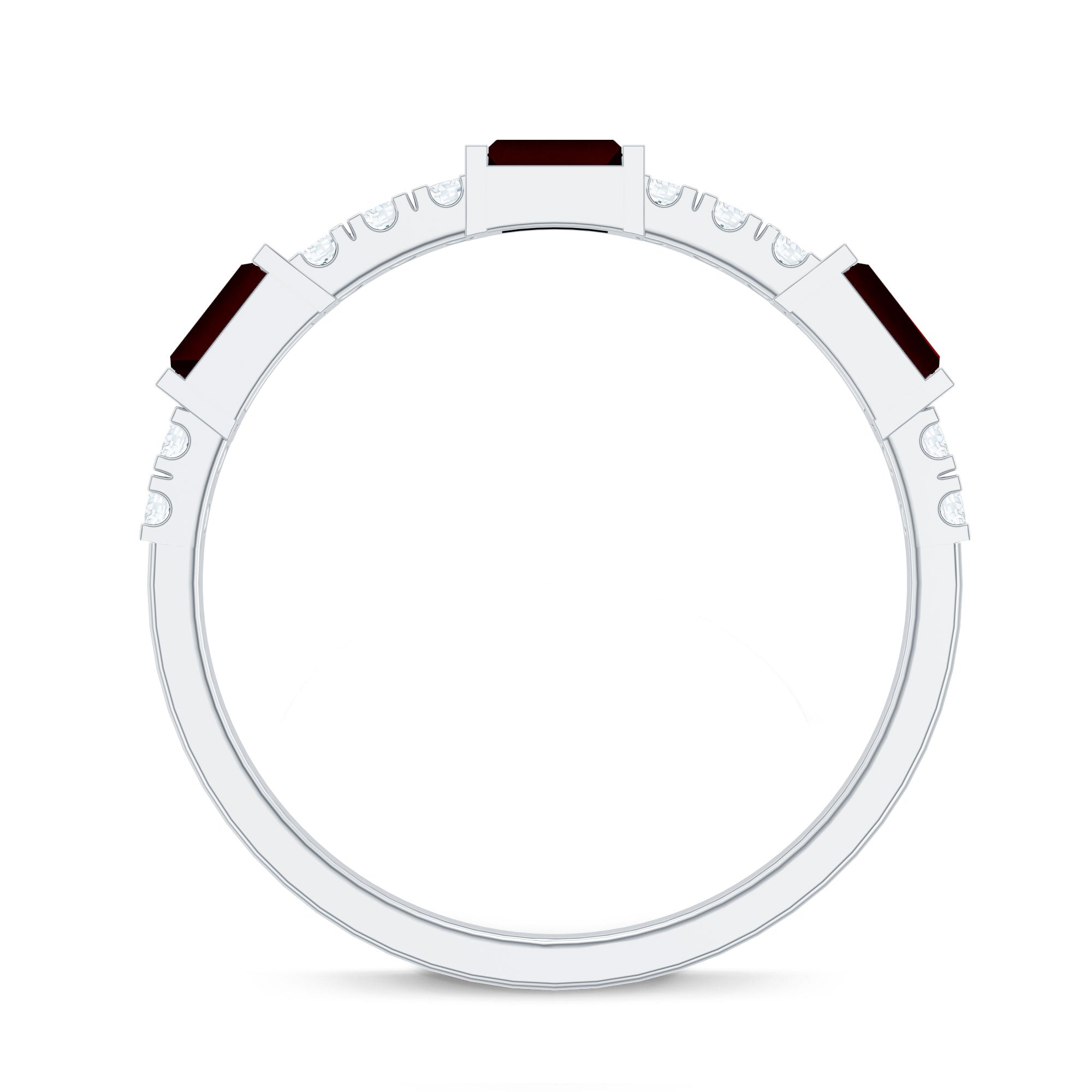 Natural Baguette Garnet Diamond Half Eternity Ring in East West Style