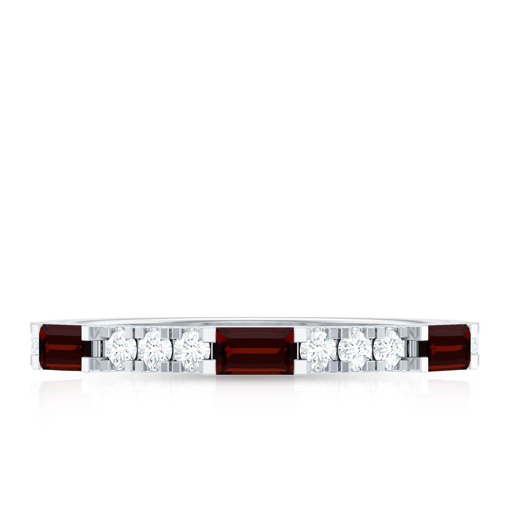 Natural Baguette Garnet Diamond Half Eternity Ring in East West Style