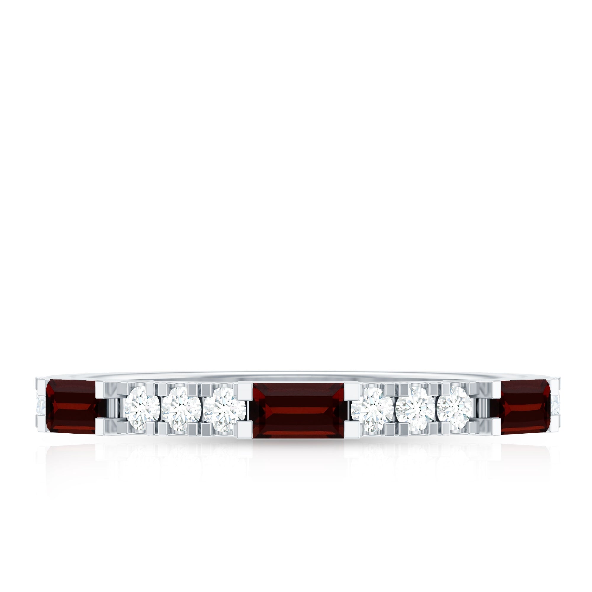 Natural Baguette Garnet Diamond Half Eternity Ring in East West Style