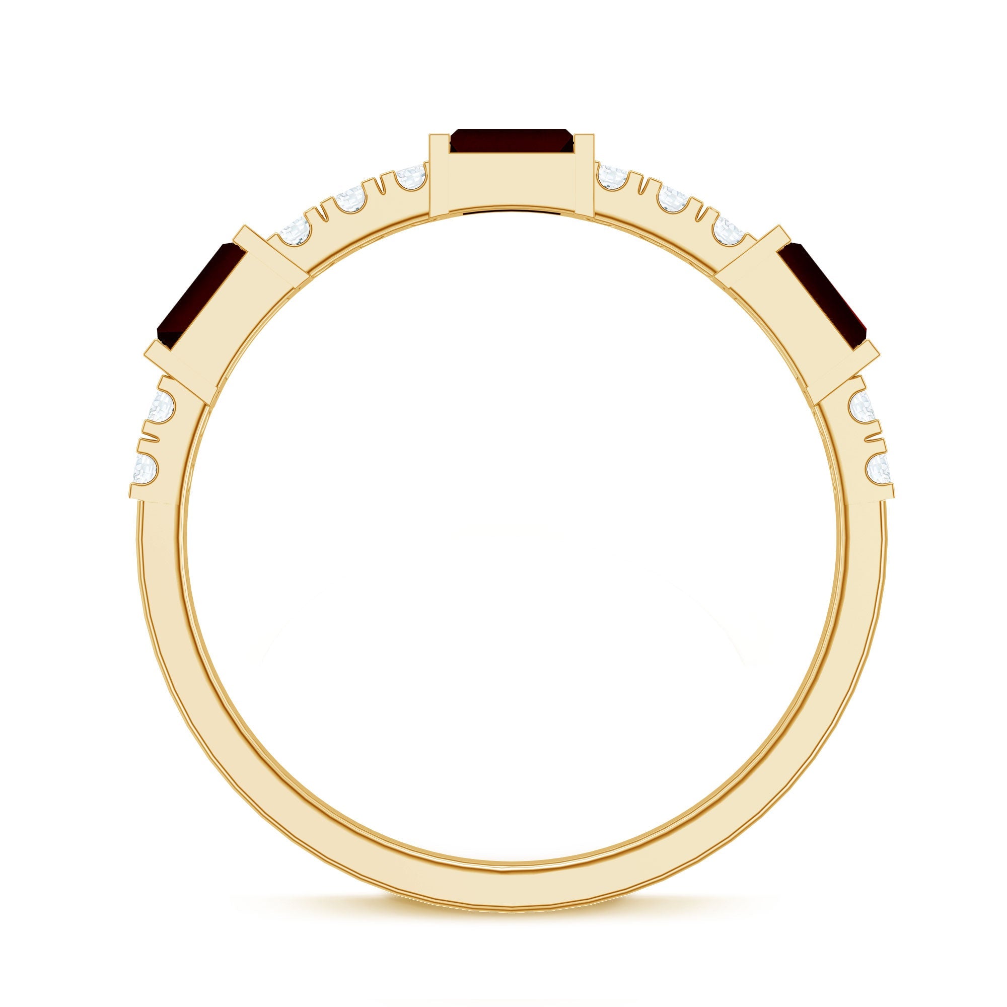 Natural Baguette Garnet Diamond Half Eternity Ring in East West Style