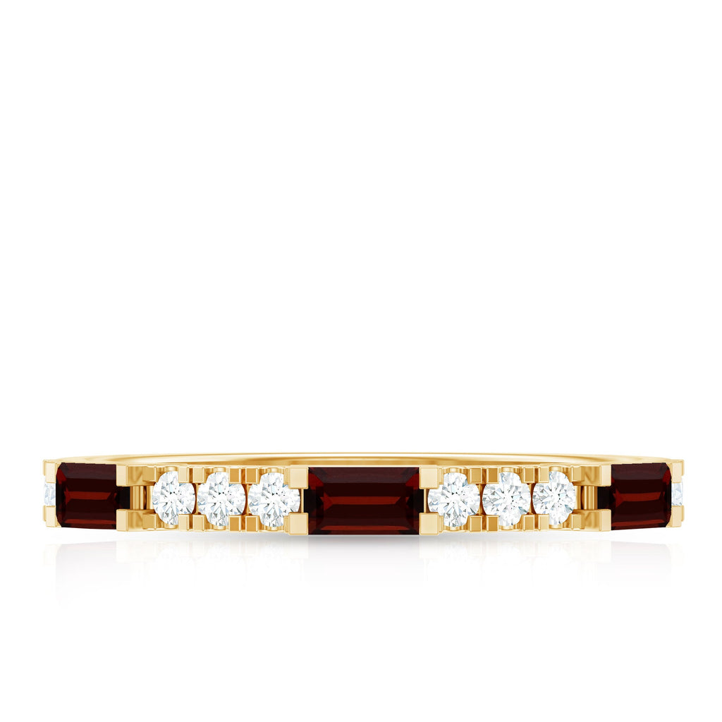 Natural Baguette Garnet Diamond Half Eternity Ring in East West Style