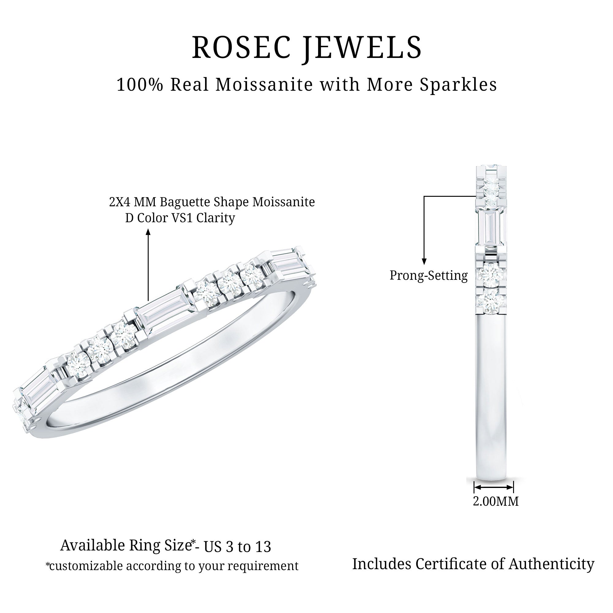 Baguette Moissanite Minimalist Stackable Eternity Ring