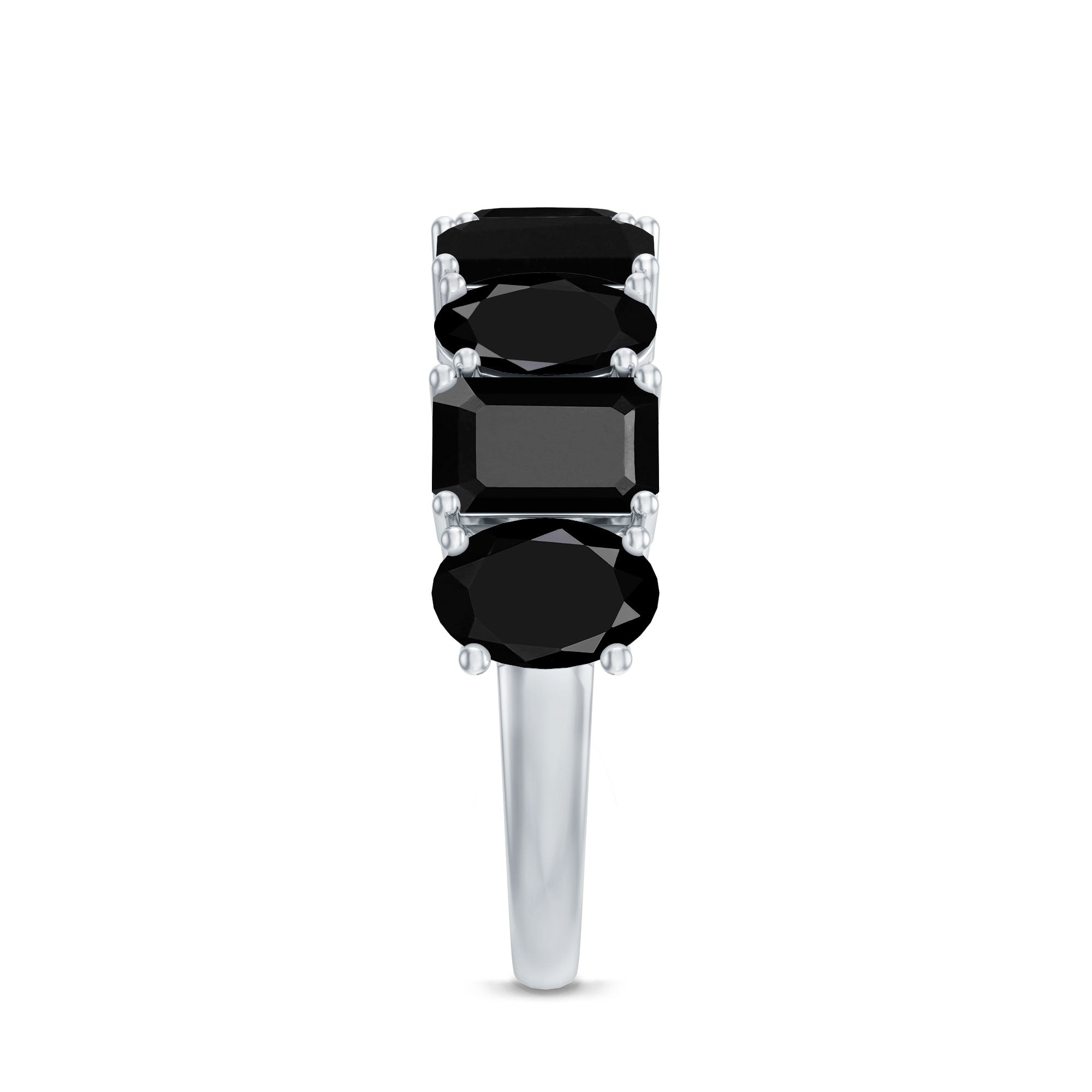 Oval and Emerald Cut Black Onyx Half Eternity Wedding Band