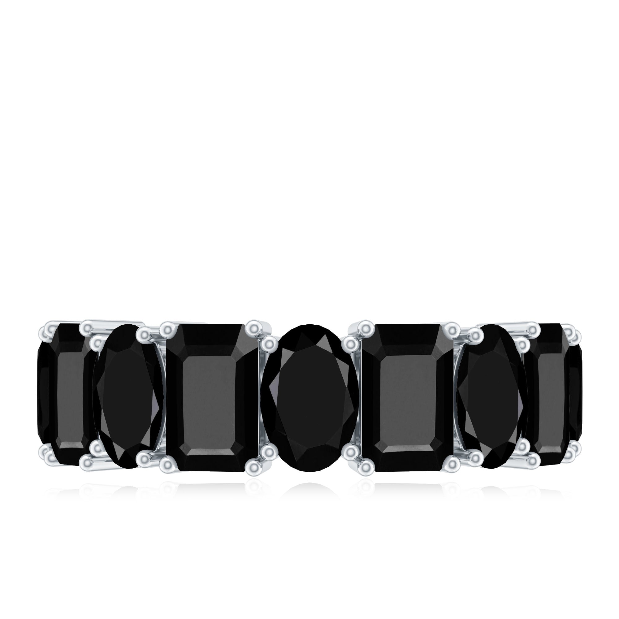 Oval and Emerald Cut Black Onyx Half Eternity Wedding Band