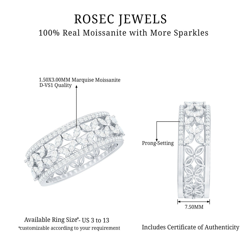 Certified Moissanite Flower Wedding Band for Women