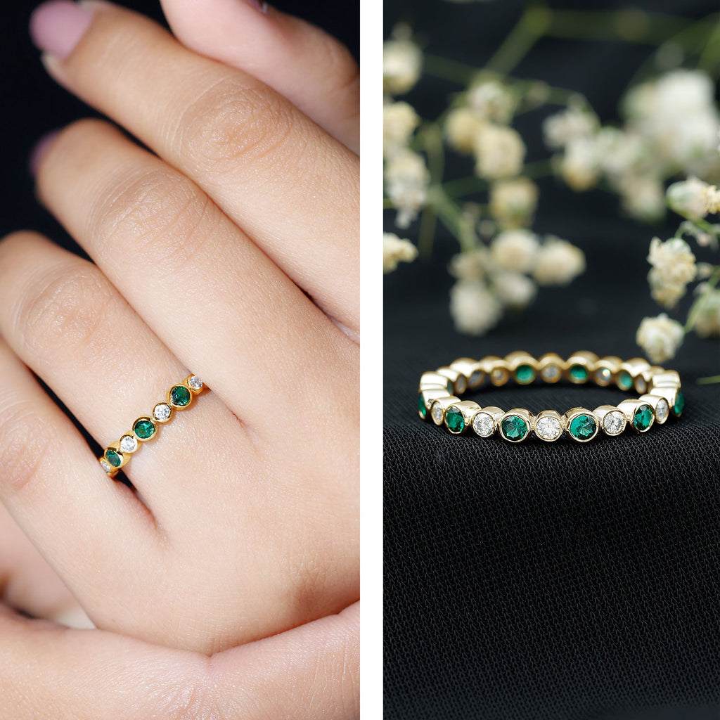 Alternating Set Lab Emerald and Moissanite Full Eternity Ring
