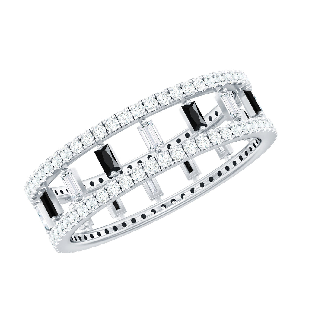 Baguette Cut Black Spinel and Moissanite Wedding Band for Women