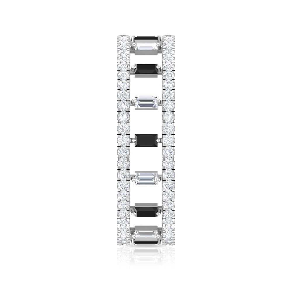 Baguette Cut Black Spinel and Moissanite Wedding Band for Women