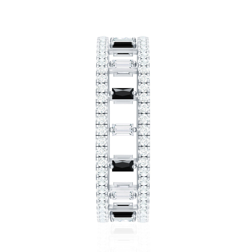 Baguette Cut Black Spinel and Moissanite Wedding Band for Women