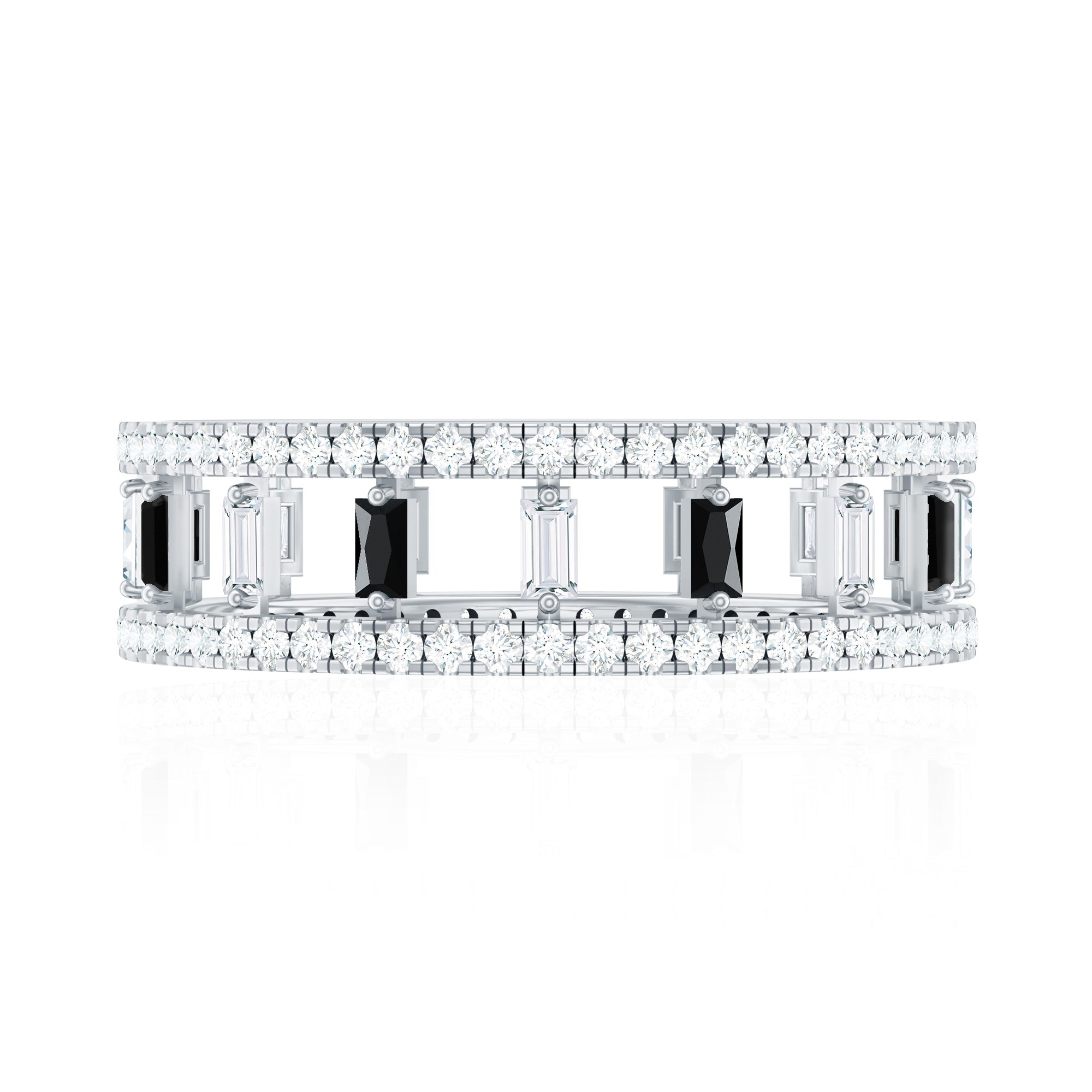 Baguette Cut Black Spinel and Moissanite Wedding Band for Women