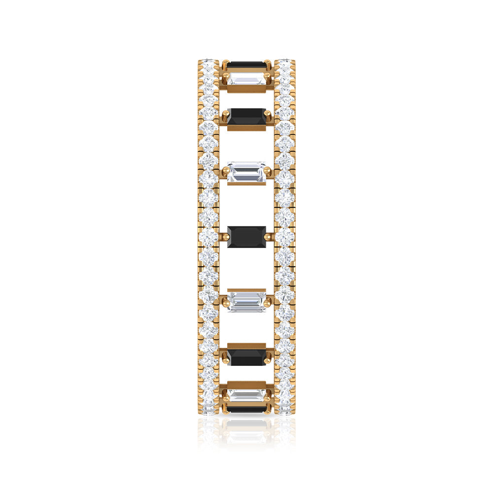 Baguette Cut Black Spinel and Moissanite Wedding Band for Women