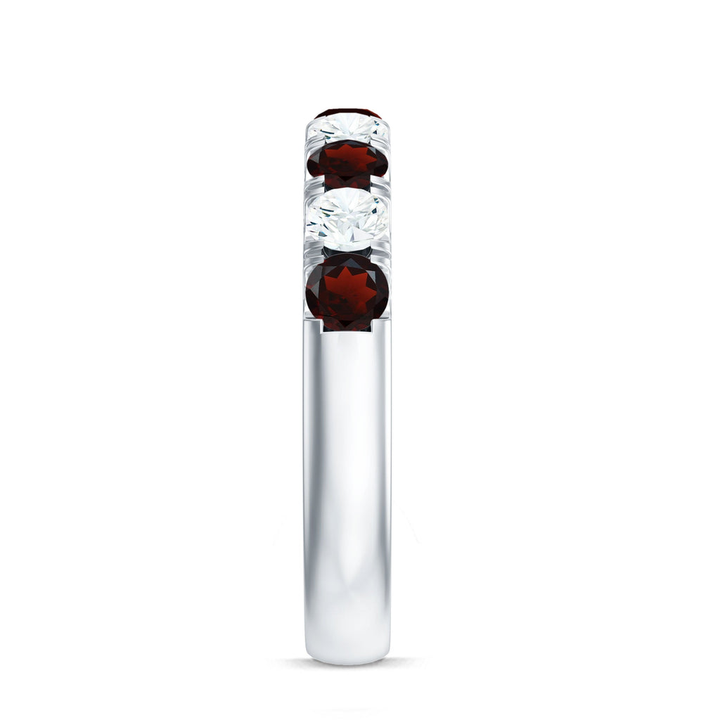 Genuine Garnet Diamond Half Eternity Wedding Ring