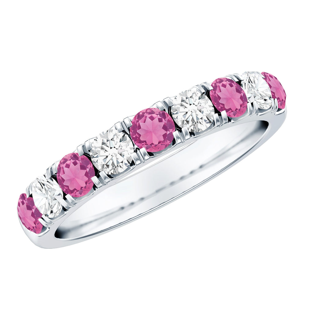 Natural Pink Tourmaline and Diamond Wedding Band Ring