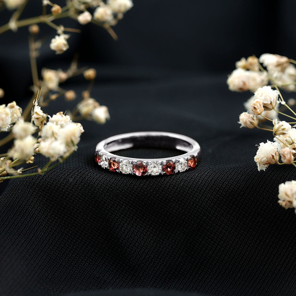 Natural Pink Tourmaline and Diamond Wedding Band Ring