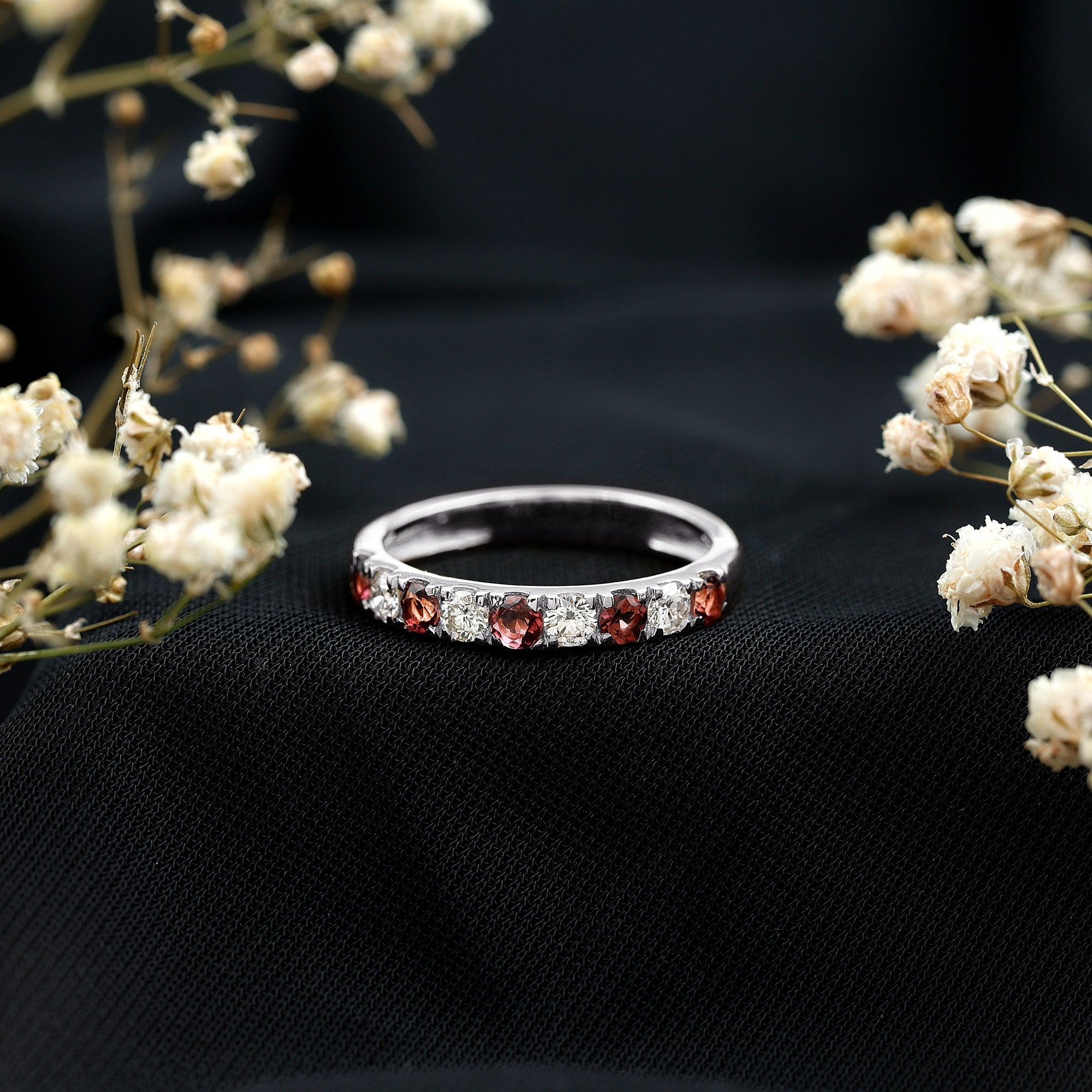 Natural Pink Tourmaline and Diamond Wedding Band Ring