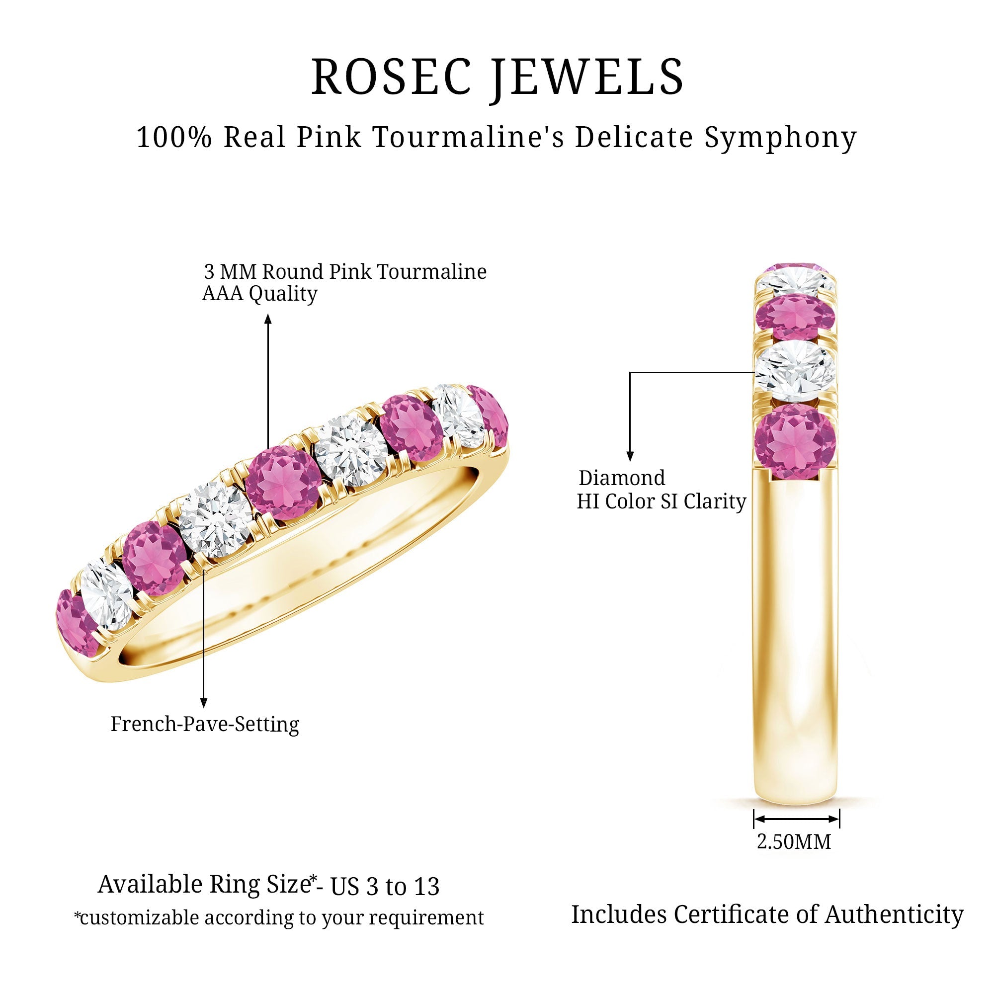Natural Pink Tourmaline and Diamond Wedding Band Ring