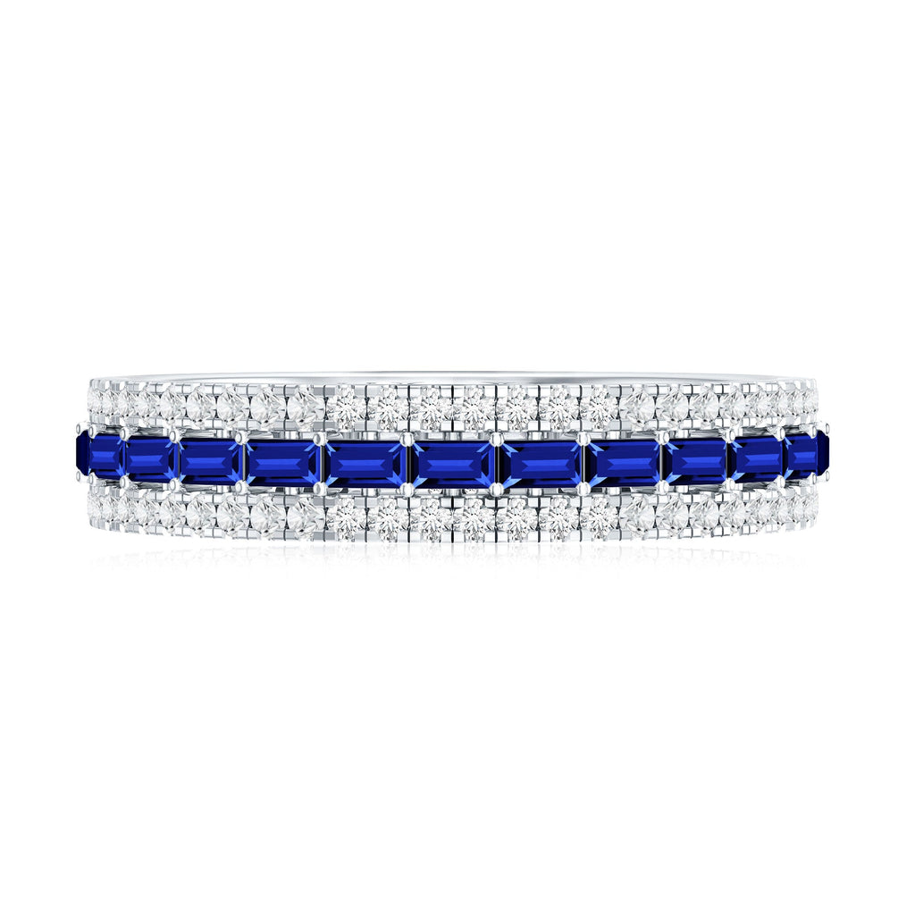 Baguette Cut Lab Grown Blue Sapphire and Moissanite Wedding Band