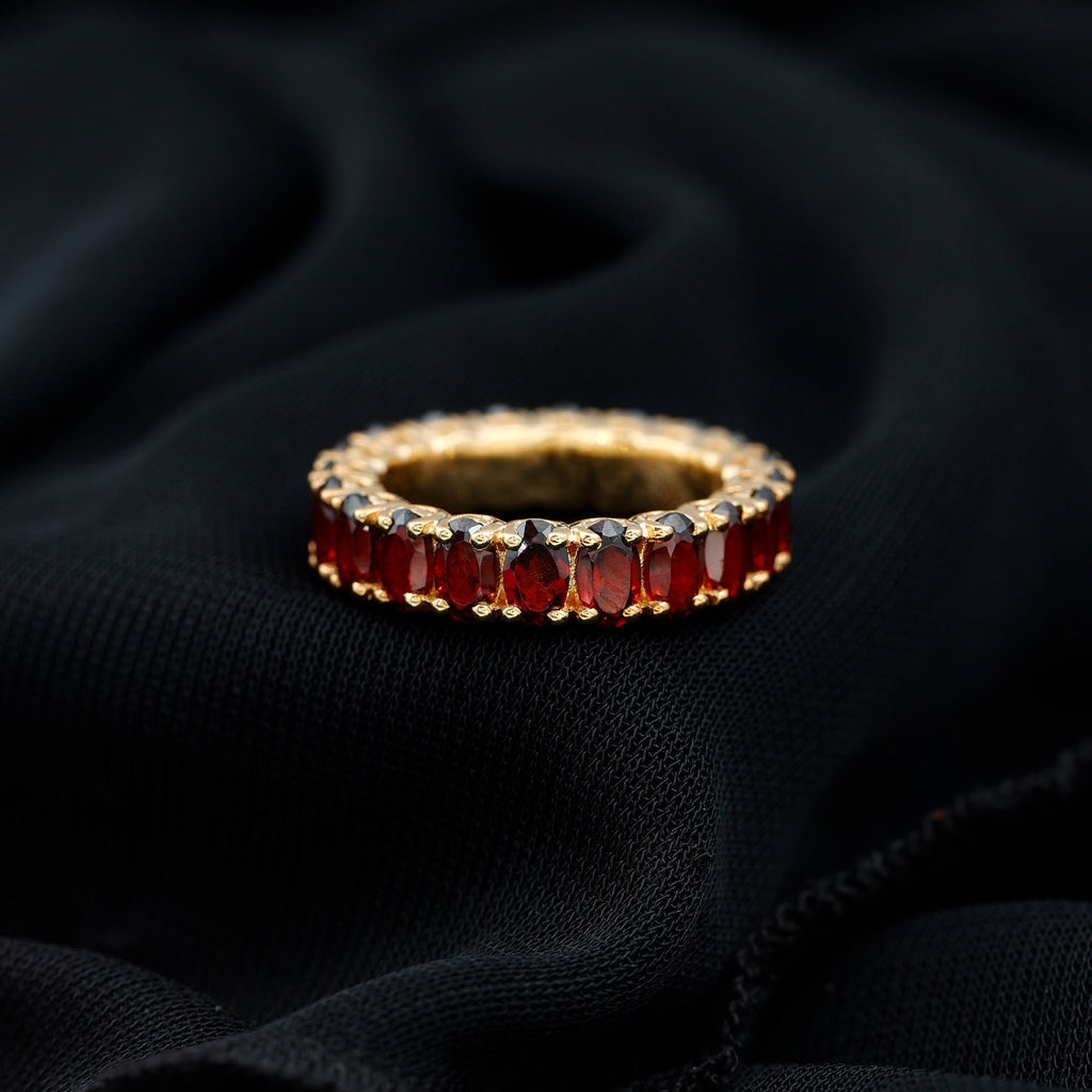 Certified Natural Oval Garnet Eternity Ring for Wedding