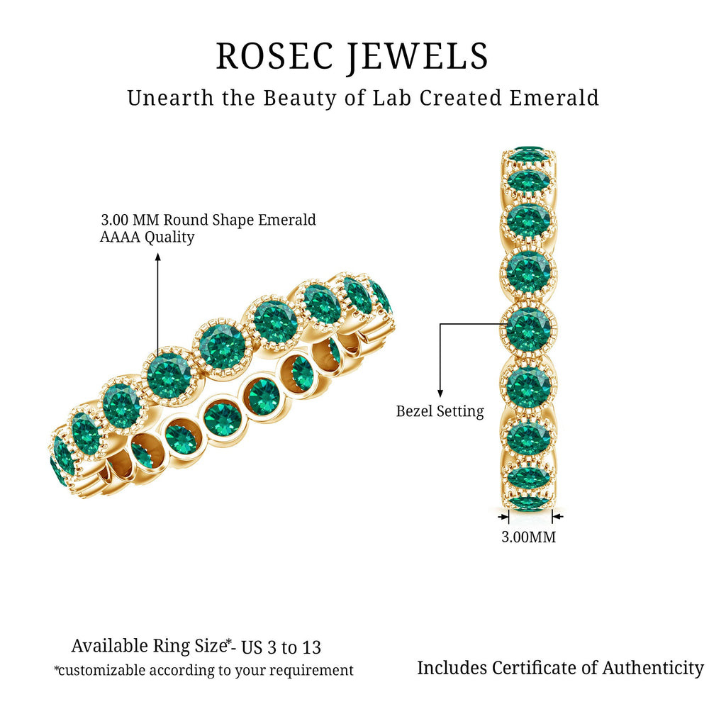 Certified Lab Created Emerald Full Eternity Band Ring in Bezel Setting
