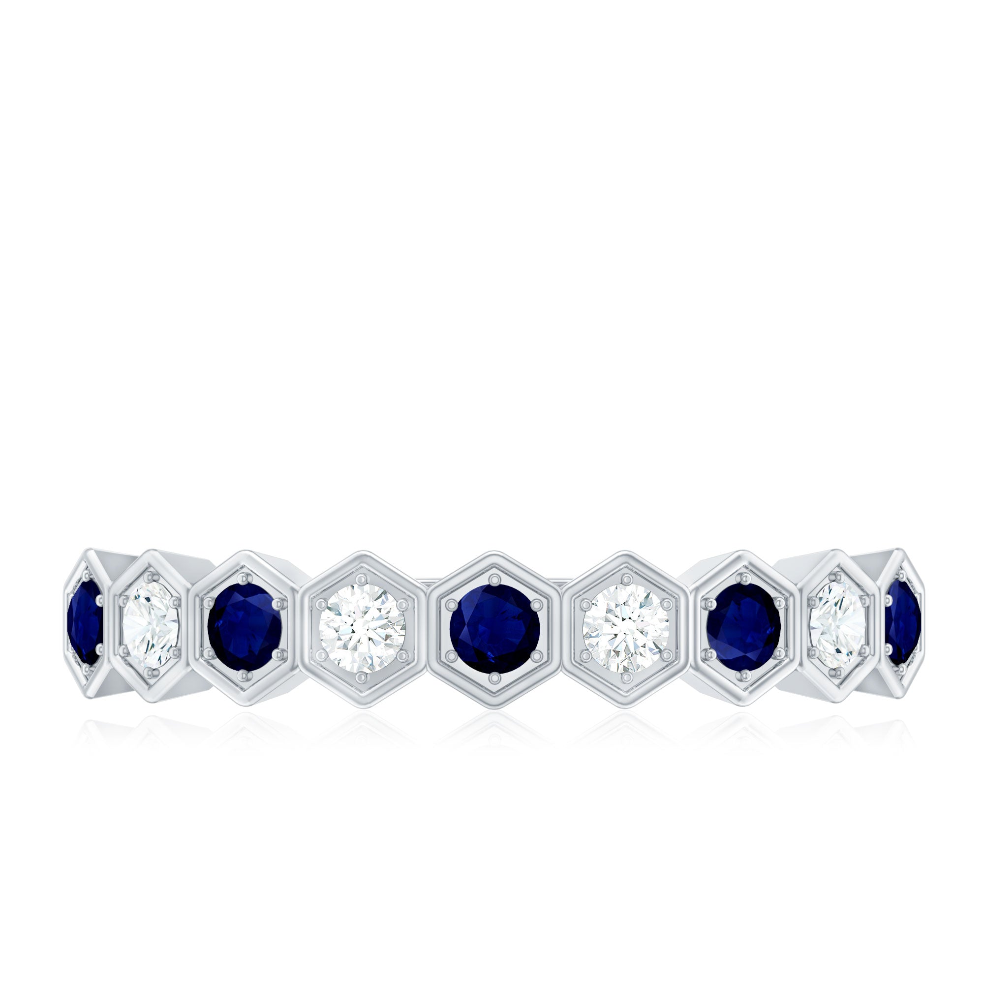 Art Deco Inspired Blue Sapphire and Diamond Geometric Half Eternity Ring