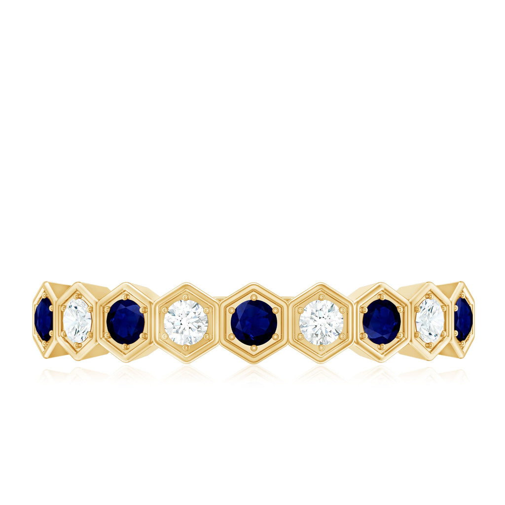 Art Deco Inspired Blue Sapphire and Diamond Geometric Half Eternity Ring