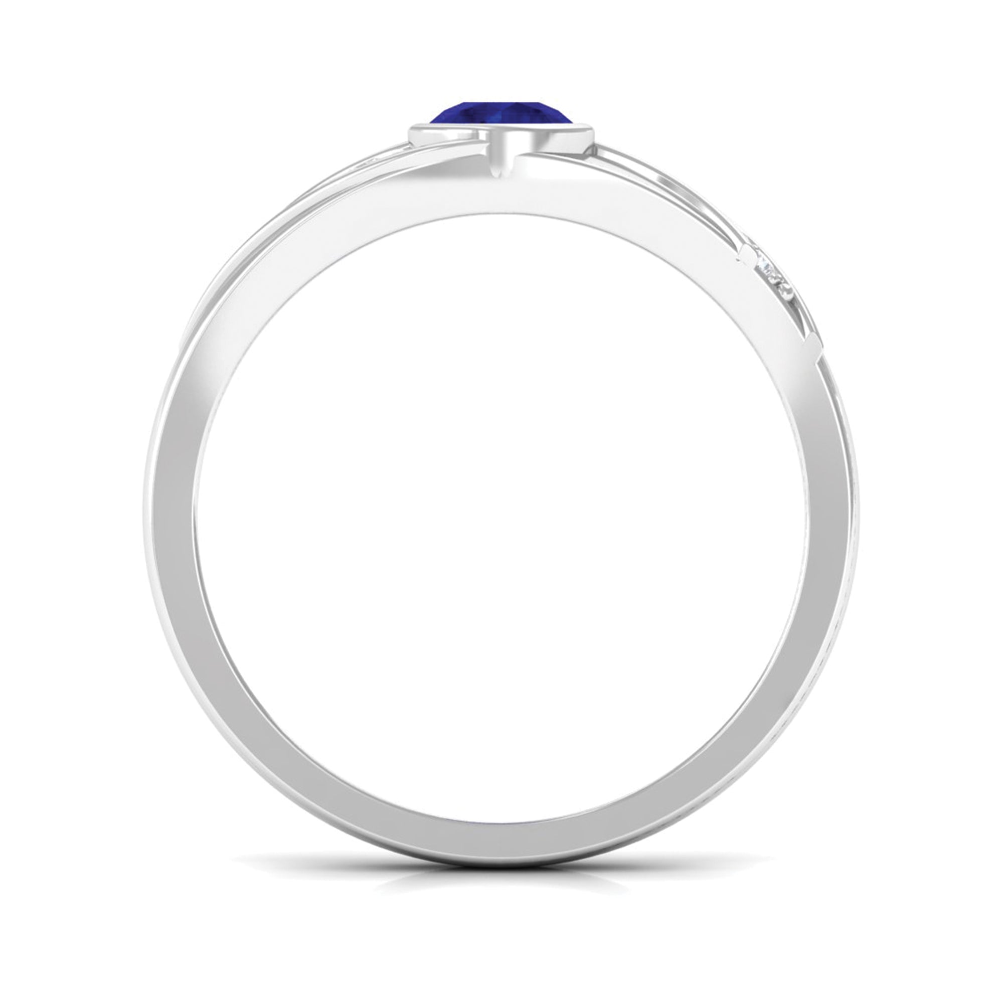 Bezel Set Blue Sapphire and Diamond Engagement Ring for Men