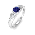 Bezel Set Blue Sapphire and Diamond Engagement Ring for Men