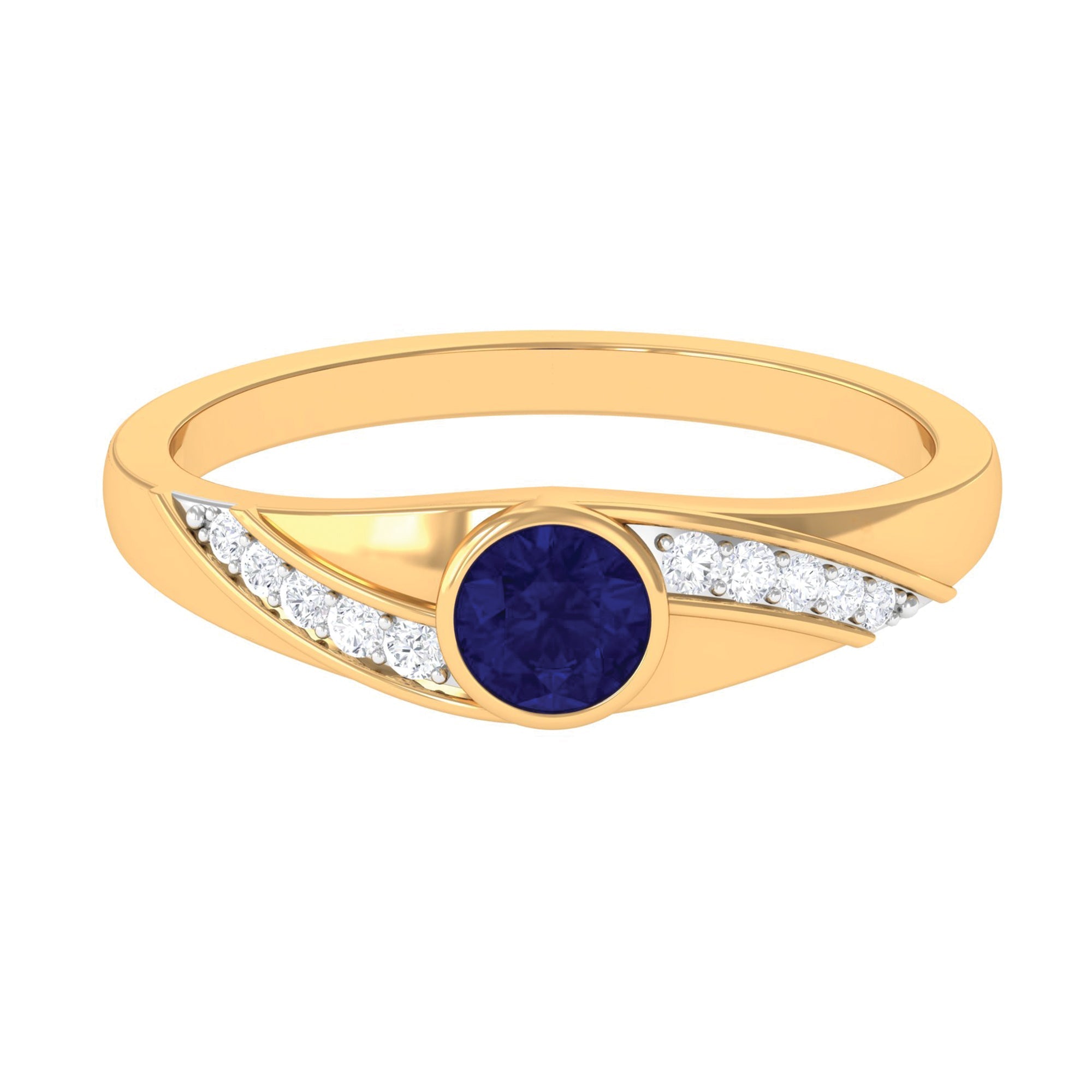 Bezel Set Blue Sapphire and Diamond Engagement Ring for Men