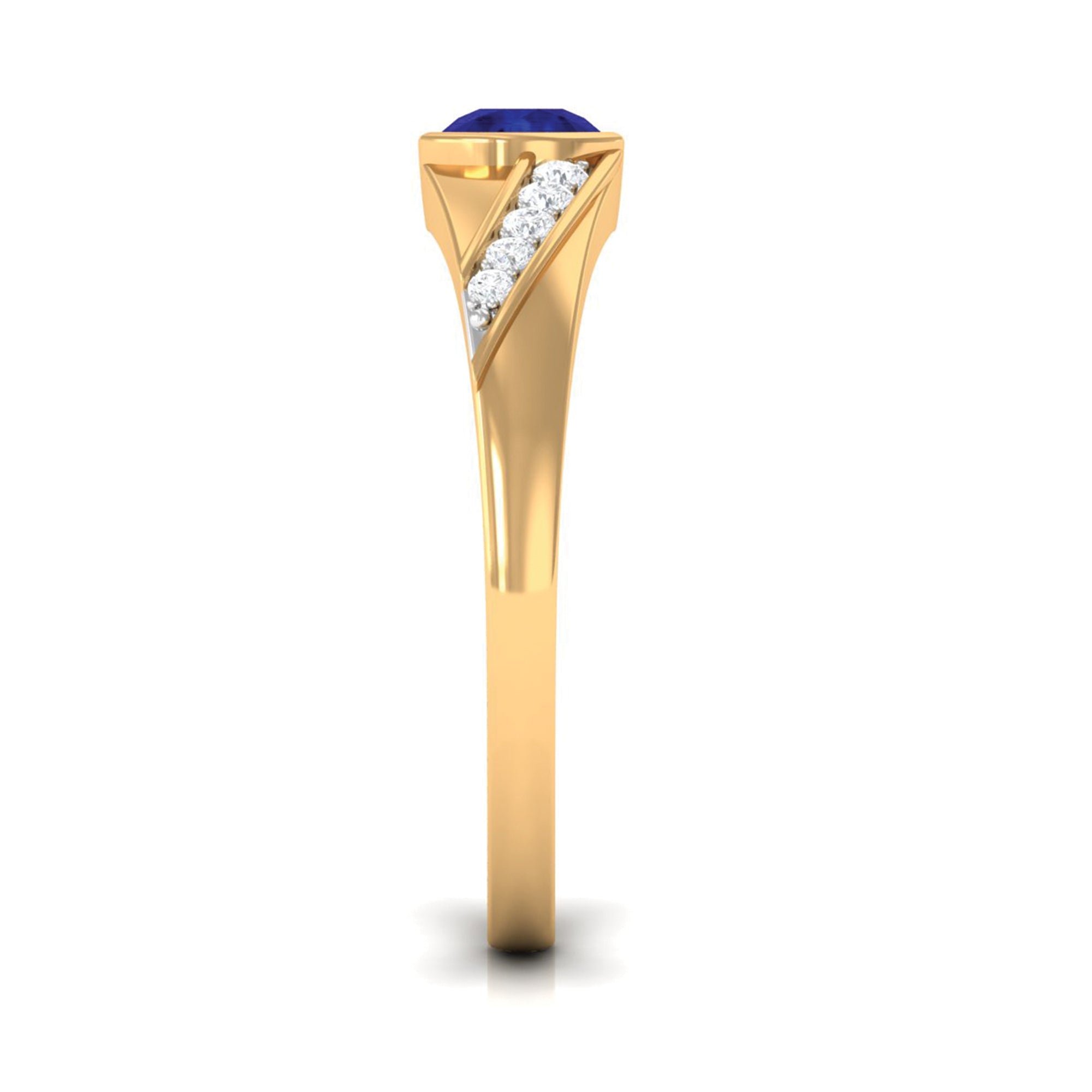 Bezel Set Blue Sapphire and Diamond Engagement Ring for Men